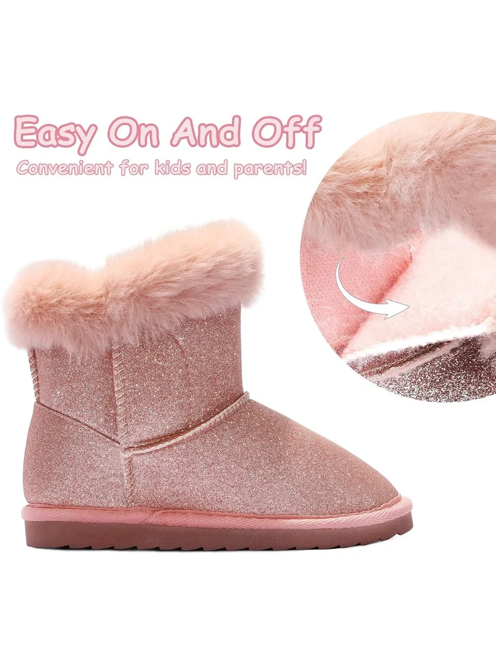 Kids Sparkle Pink Faux Fur Winter Boots
